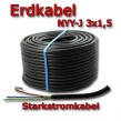 Erdkabel Schwarz NYY-J 3x1,5  Starkstromkabel, 25 meter