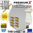 PremiumX Digital SAT Anlage 60 cm Schüssel Spiegel Antenne Hellgrau + He@d Twin LNB 0,1dB 2 Teilnehmer + 8x F-Stecker 7mm vergoldet